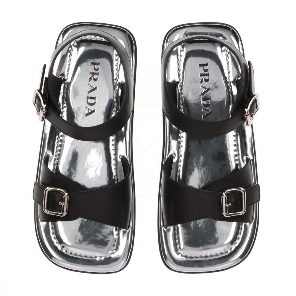 Prada Metallic Silver and Black Sandals NEW 7

U1-31
